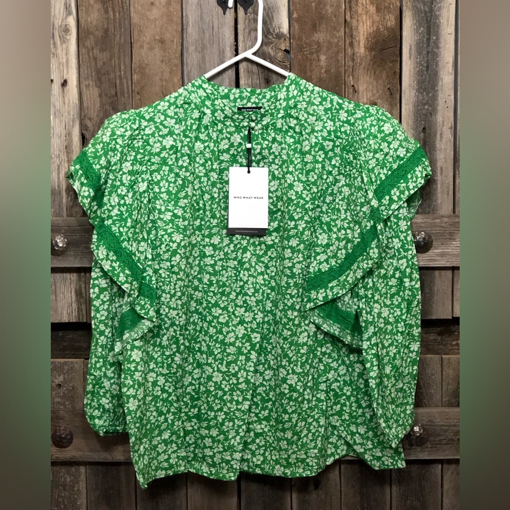 Perfect for St Patty’s Day - Prairie Boho Floral Blouse With Cascading Ruffles